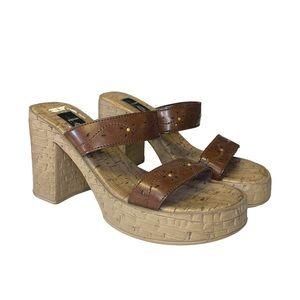 L.E.I. Y2K Platform Brown Eyelet Strappy Heels